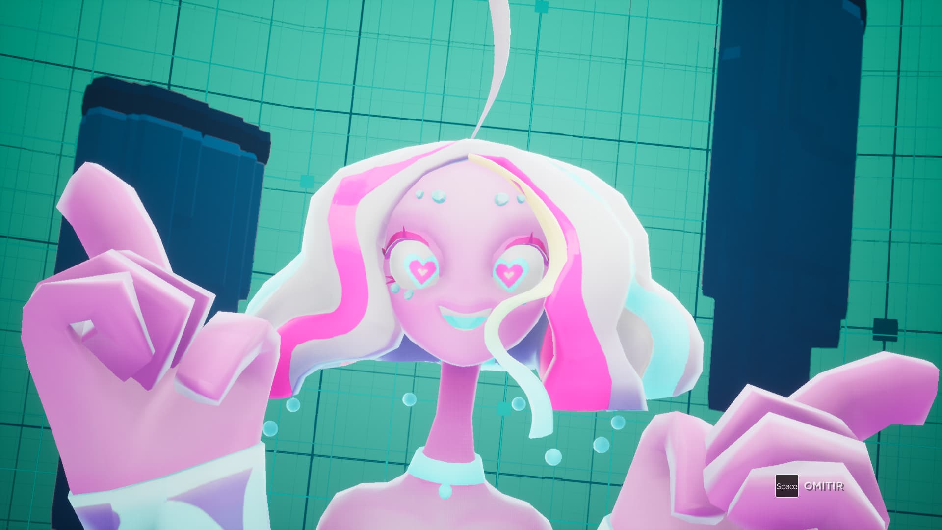 Sayu de frente, es una VTuber a lo Miku pero sirena con colores pastel